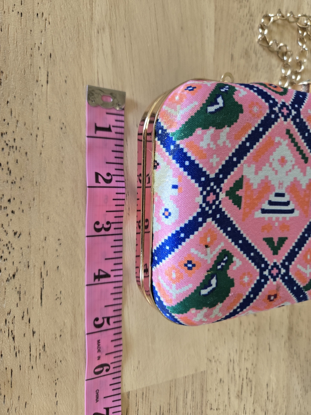 Boho Ethnic Geometric Print Elephant Hard Box Clutch Minaudière Crossbody - Picture 8 of 10